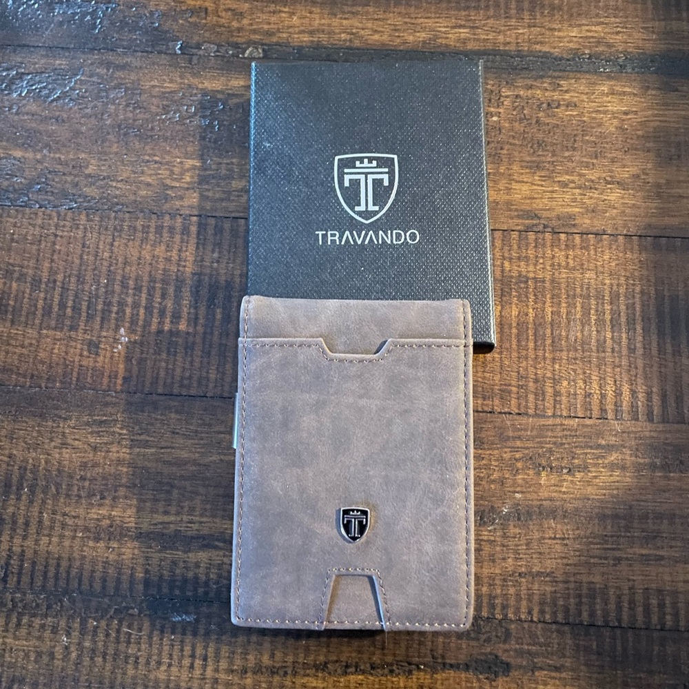 Travando Brown Money Clip Brown Suede Leather Wallet